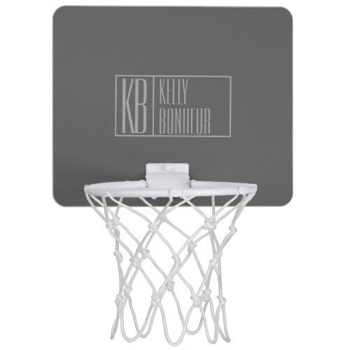 Modern Grey on Dark Grey Initials  Name Logo Mini Basketball Hoop