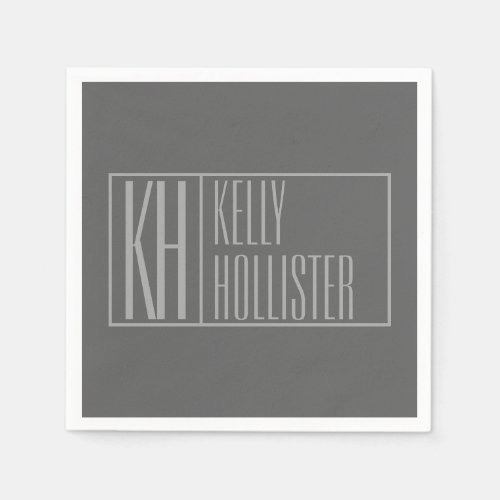 Modern Grey on Dark Grey Initials  Name Logo Napkins