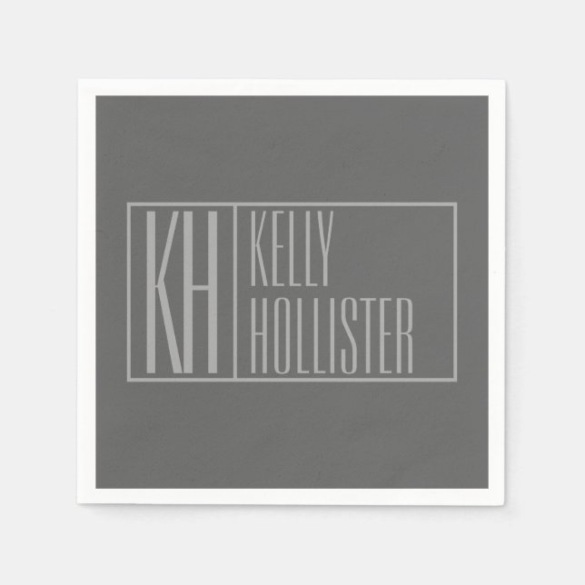 Modern, Grey on Dark Grey, Initials & Name Logo Napkins (Front)
