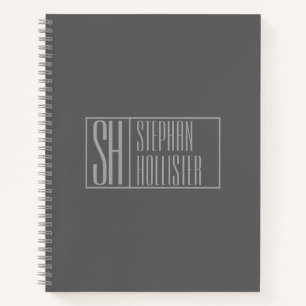 Modern, Grey on Dark Grey, Initials & Name Logo Notebook