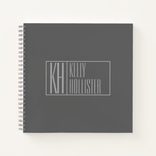 Modern Grey on Dark Grey Initials  Name Logo Notebook