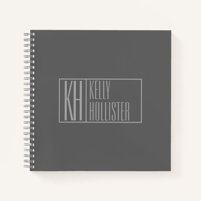 Modern, Grey on Dark Grey, Initials & Name Logo Notebook (Front)