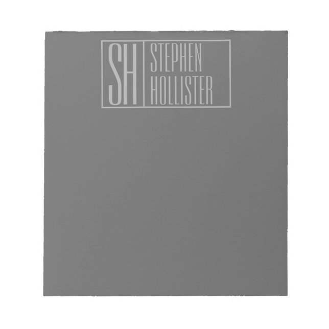 Modern, Grey on Dark Grey, Initials & Name Logo Notepad (Front)