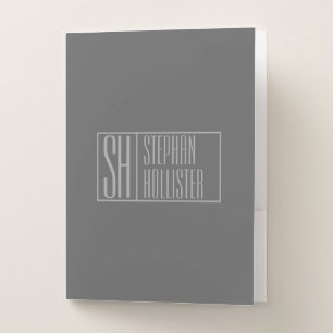 Modern, Grey on Dark Grey, Initials & Name Logo Pocket Folder