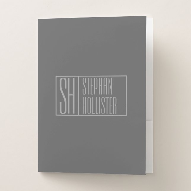 Modern, Grey on Dark Grey, Initials & Name Logo Pocket Folder (Front)