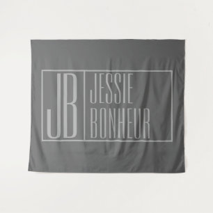 Modern, Grey on Dark Grey, Initials & Name Logo Tapestry