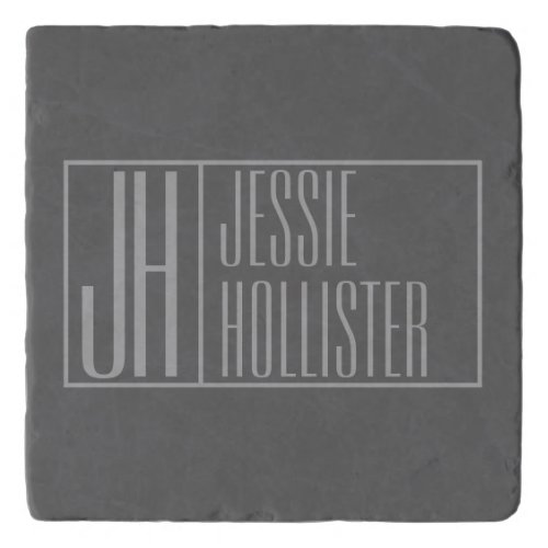 Modern Grey on Dark Grey Initials  Name Logo Trivet