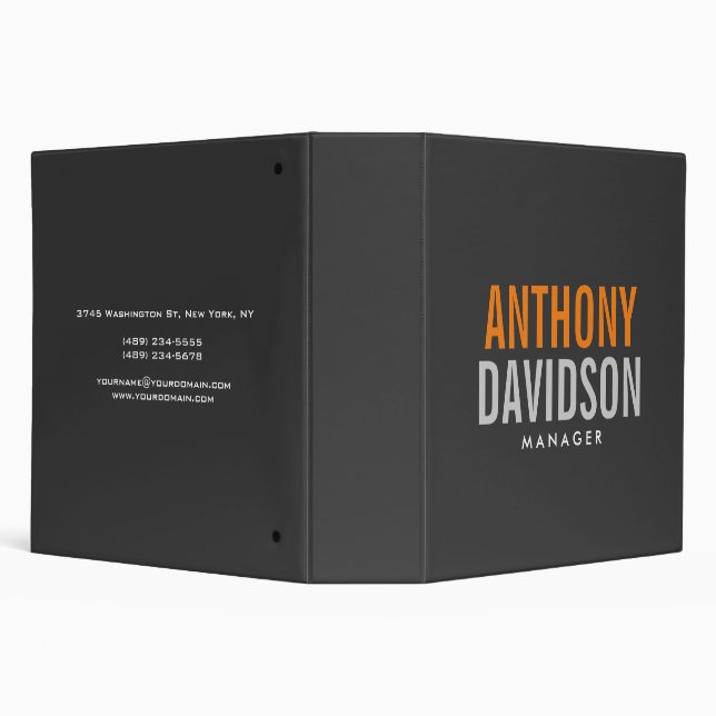 Modern Grey Orange Bold Text Minimalist Elegant 3 Ring Binder (Background)