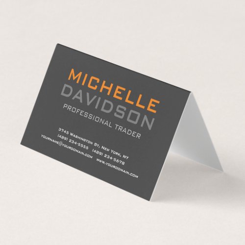 Modern Grey Orange Bold Text Minimalist Elegant Business Card