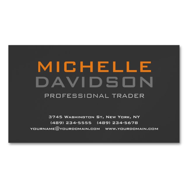 Modern Grey Orange Bold Text Minimalist Elegant Business Card Magnet (Front)