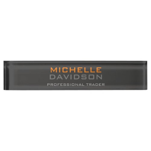 Modern Grey Orange Bold Text Minimalist Elegant Desk Name Plate