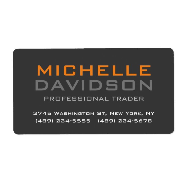 Modern Grey Orange Bold Text Minimalist Elegant Label (Front)