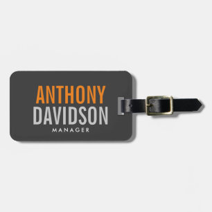 Modern Grey Orange Bold Text Minimalist Elegant Luggage Tag