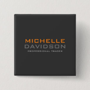 Modern Grey Orange Bold Text Minimalist Name Button