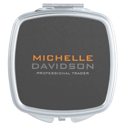 Modern Grey Orange Bold Text Minimalist Name Compact Mirror