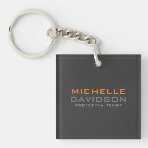 Modern Grey Orange Bold Text Minimalist Name Keychain