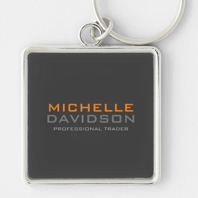 Modern Grey Orange Bold Text Minimalist Name Keychain (Front)