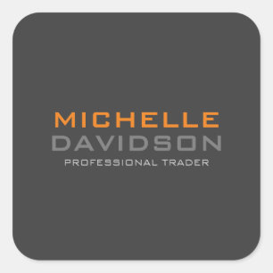 Modern Grey Orange Bold Text Minimalist Name Square Sticker