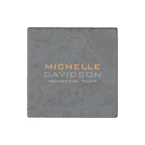 Modern Grey Orange Bold Text Minimalist Name Stone Magnet
