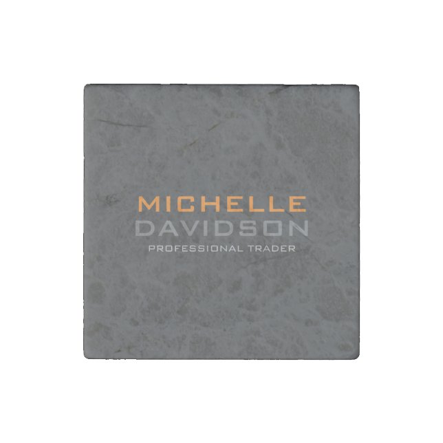 Modern Grey Orange Bold Text Minimalist Name Stone Magnet (Front)
