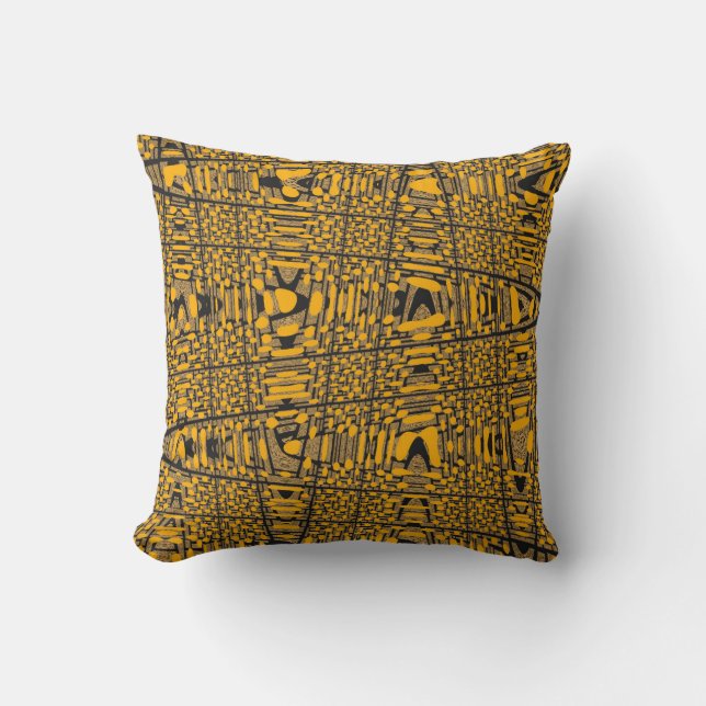 Modern Grey Orange Wave Pattern Pillow (Front)