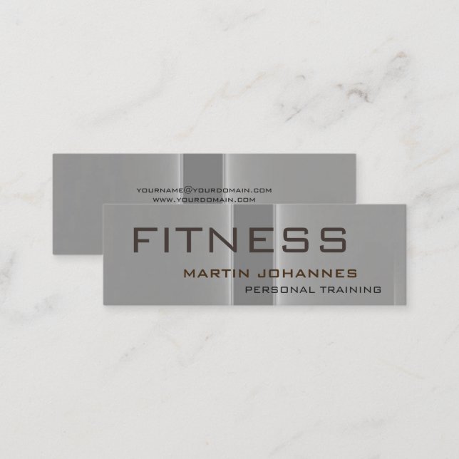 Modern Grey Personal Trainer Gym Bodybuilding Mini Business Card (Front/Back)