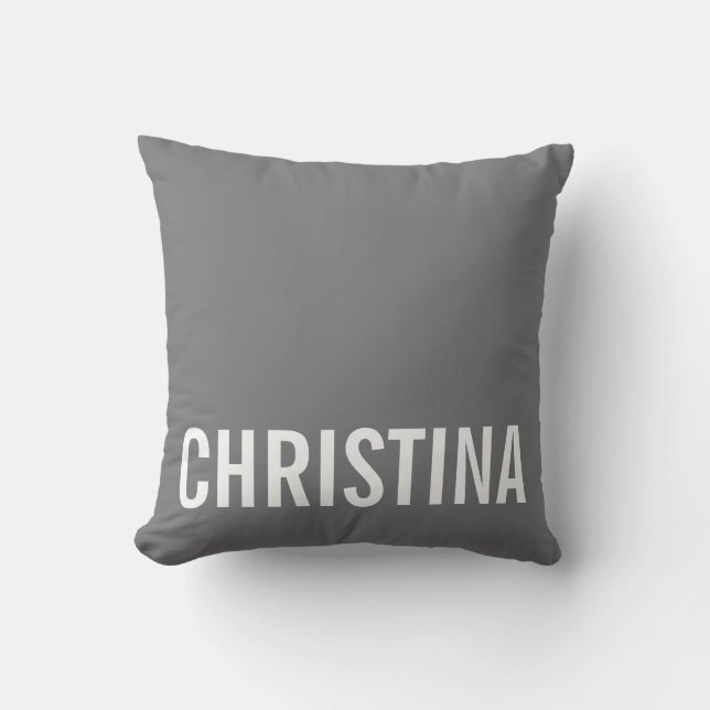 Modern Grey Personalized Name Pillow (Front)
