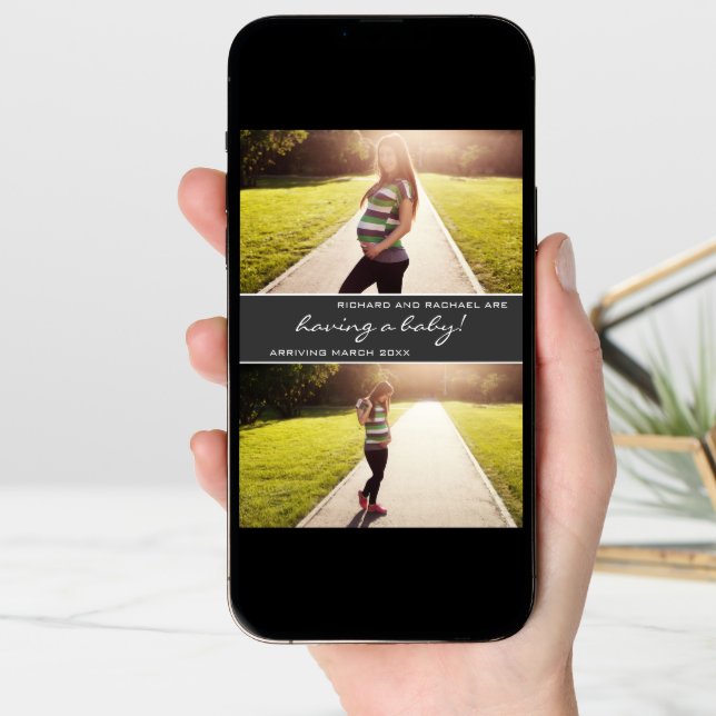 Modern Grey Photo Collage Pregnancy Announcement (Front Digital)