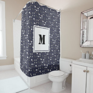 Modern Grey Polka Dots Monogram Shower Curtain