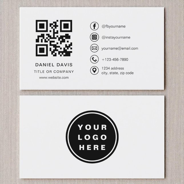 Modern Grey Professional Company Logo QR Code  Business Card (Creator Uploaded)