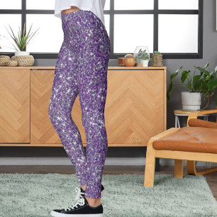 Modern Grey Purple Glitter Background Sport Gift Leggings