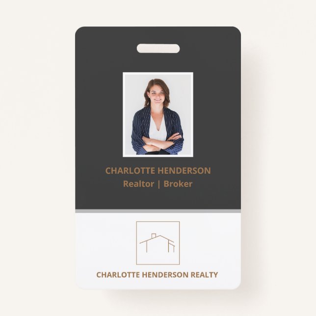 Modern Grey Real Estate Agent Photo Badge (Front)