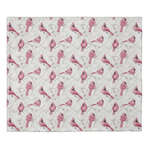 Modern Grey & Red Cardinal Birds Duvet Cover