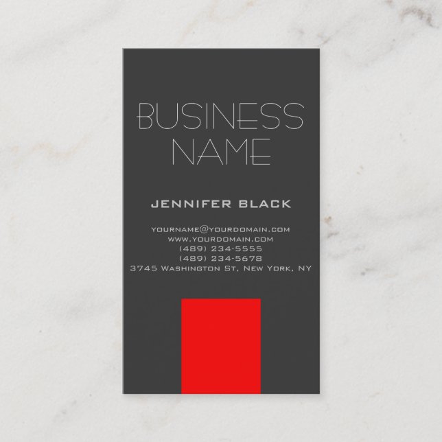 Modern Grey Red Consultant Business Card (Front)