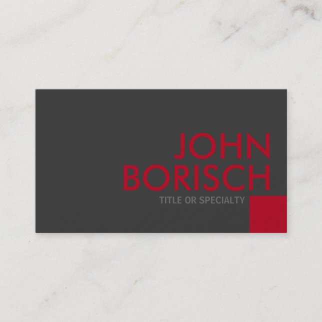 Modern Grey Red Square Business Card (Front)