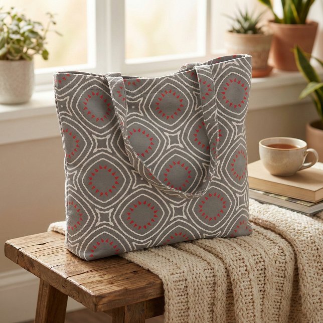 Modern Grey Red Tribal Geometric Boho Chic Pattern Fabric (Creator Uploaded)