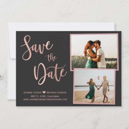 Modern Grey Rose Gold Elegant Typography Photo Save The Date