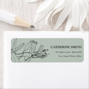 MODERN GREY RUSTIC LINE DRAWING FLORAL ADDRESS LABEL