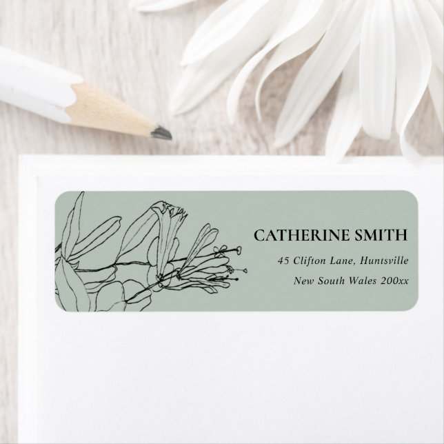 MODERN GREY RUSTIC LINE DRAWING FLORAL ADDRESS LABEL (Insitu)
