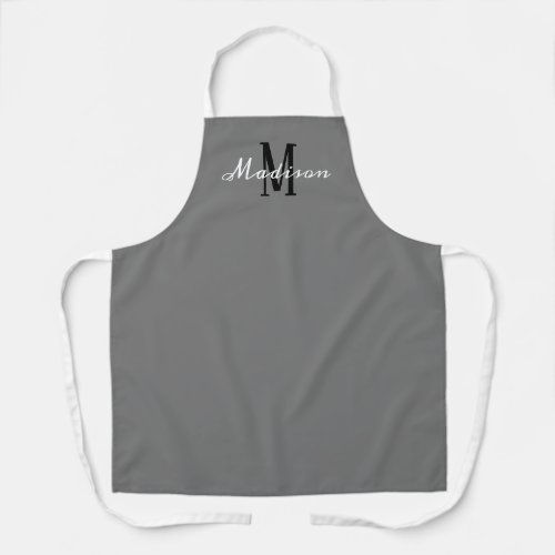 Modern Grey Script Monogram Personalized Kitchen Apron