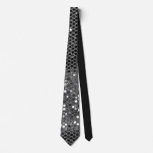 Modern Grey Silver Glitter Glam Sparkle Neck Tie