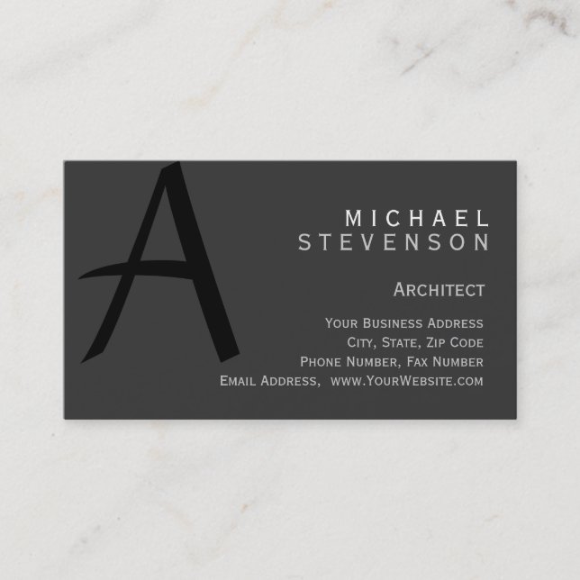 Modern Grey Simple Plain Architect Business Card (Front)