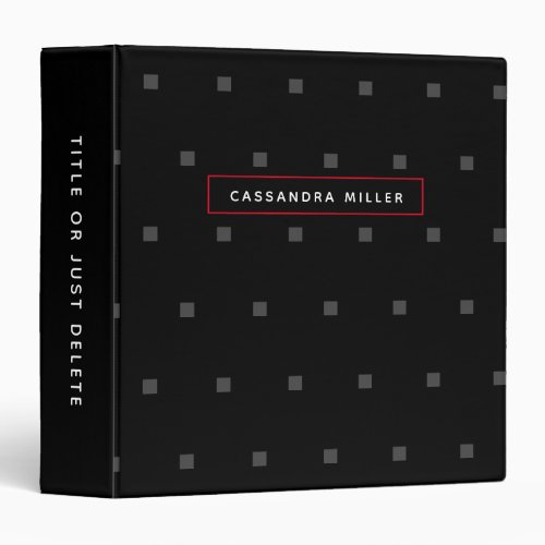 Modern Grey Square Pattern Black  3 Ring Binder