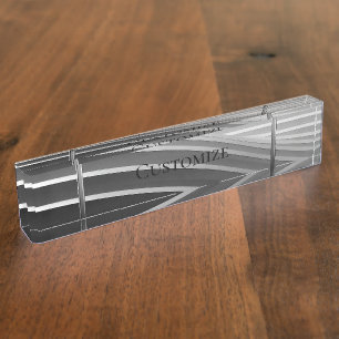 Modern Grey Stripes Desk Name Plate
