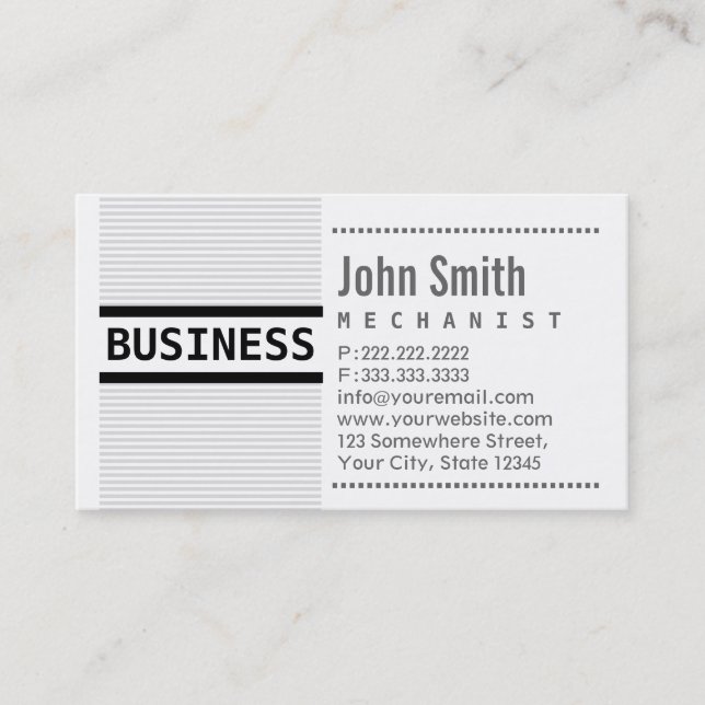 Modern Grey Stripes Mechanic Business Card (Front)