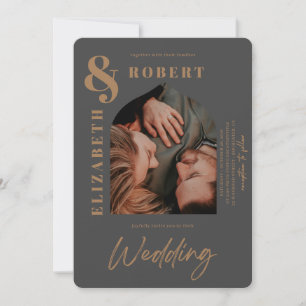 Modern Grey Stylish Bold Arched Photo Wedding Invitation
