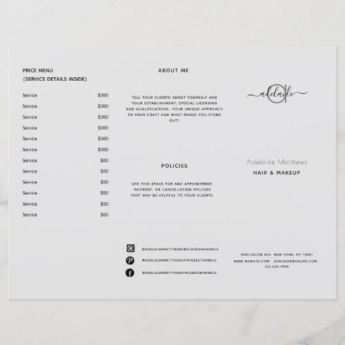 Modern Grey Stylist Salon Price List Service Menu