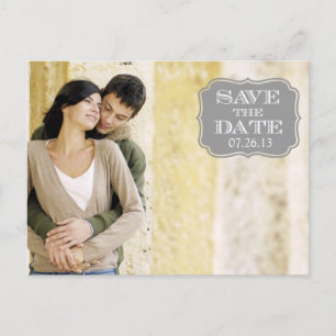 Modern Grey Swirl Label Save the Date Photo Card