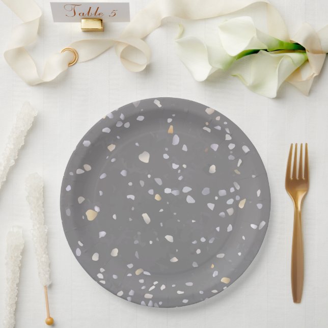 Modern Grey Terrazzo  Paper Plates (Wedding)