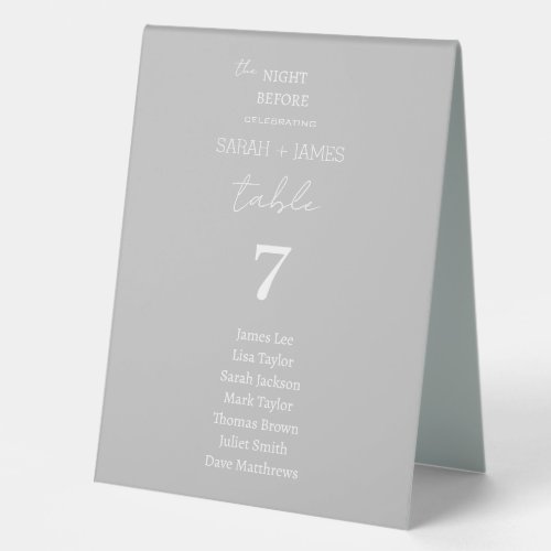 Modern Grey the Night Before Wedding Seating Chart Table Tent Sign